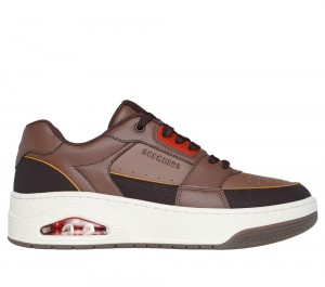 Men Skechers Uno Court - Low-Post Lace Up Dark Brown USA | 3256-XEJPL