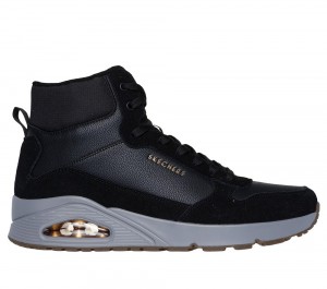 Men Skechers Uno - Stacre Mid Lace Up Black USA | 9784-MSVFB