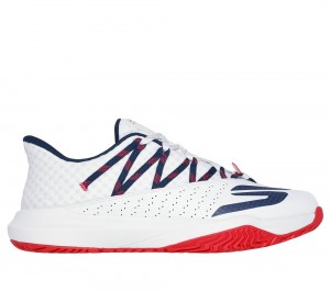 Men Skechers Viper Court Rally Lace Up White / Navy USA | 6397-YODLB