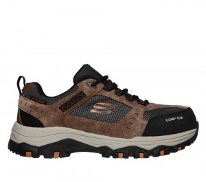 Men Skechers Work: Greetah Comp Toe Work Shoes Brown / Black USA | 0746-YLPBX