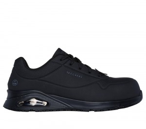 Men Skechers Work: Uno SR - Doltin Work Shoes Black USA | 7925-GNROY