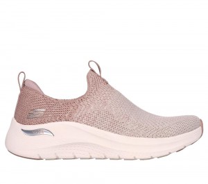 Women Skechers Arch Fit 2.0 Slip On Shoes Taupe Brown USA | 0283-IJBNW
