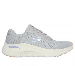 Women Skechers Arch Fit 2.0 - Big League Lace Up Shoes Light Grey / Multi USA | 4826-FVXLU