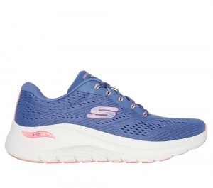 Women Skechers Arch Fit 2.0 - Big League Lace Up Shoes Blue / Pink USA | 1938-BAMKS
