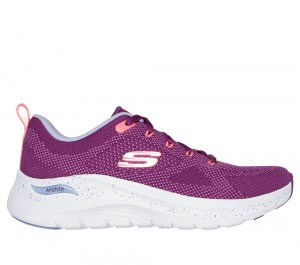 Women Skechers Arch Fit 2.0 - Fast Paced Lace Up Shoes Purple / Multi USA | 5210-XPMZJ