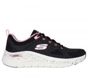 Women Skechers Arch Fit 2.0 - Fast Paced Lace Up Shoes Black / Multicolor USA | 2058-KDSQU
