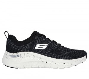 Women Skechers Arch Fit 2.0 - Fast Paced Lace Up Shoes Black / Charcoal USA | 1523-PMISG