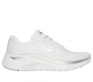 Women Skechers Arch Fit 2.0 - Glow The Distance Lace Up Shoes White / Silver USA | 3486-GYLDB