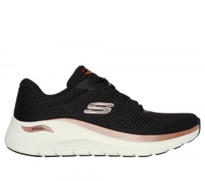 Women Skechers Arch Fit 2.0 - Glow The Distance Lace Up Shoes Black / Rose Gold USA | 2045-MLAZG