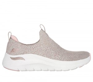 Women Skechers Arch Fit 2.0 - Sheer Shimmer Slip On Shoes Taupe / Pink USA | 1683-XUJOE