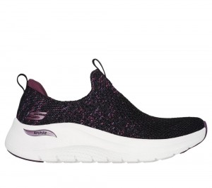 Women Skechers Arch Fit 2.0 - Sheer Shimmer Sneakers Black / Purple USA | 3617-RKZFX