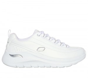 Women Skechers Arch Fit 2.0 - Star Bound Lace Up Shoes White / Silver USA | 8720-SXBEH