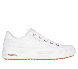 Women Skechers Arch Fit Arcade - Meet Ya There Canvas Shoes White USA | 0572-IUJHM