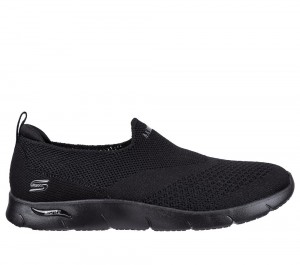 Women Skechers Arch Fit Refine - Don't Go Slip On Shoes Black USA | 9128-GHEDS