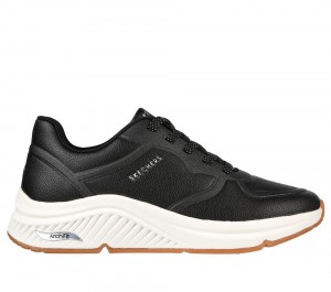Women Skechers Arch Fit S-Miles - Mile Makers Lace Up Shoes Black USA | 7968-OQWNF