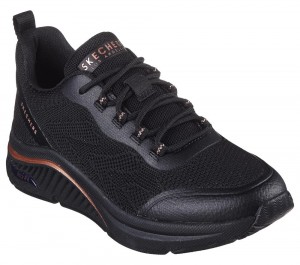 Women Skechers Arch Fit S-Miles - Sonrisas Lace Up Shoes Black USA | 5309-DGVZU