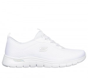 Women Skechers Arch Fit Vista - Gleaming Slip On Shoes White USA | 5980-UGZNA