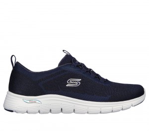 Women Skechers Arch Fit Vista - Gleaming Slip On Shoes Navy USA | 5326-OBQEJ