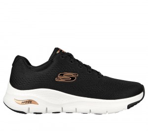 Women Skechers Arch Fit - Big Appeal Lace Up Shoes Black / Rose Gold USA | 0349-QHNEV