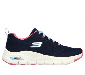 Women Skechers Arch Fit - Comfy Wave Lace Up Shoes Navy / Hot Pink USA | 1927-YRNEH