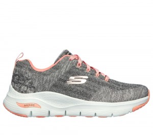 Women Skechers Arch Fit - Comfy Wave Lace Up Shoes Grey / Pink USA | 3658-IDJUS