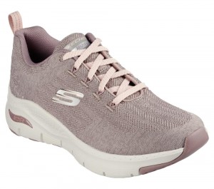 Women Skechers Arch Fit - Comfy Wave Lace Up Shoes Dark Taupe USA | 1409-OBSAN