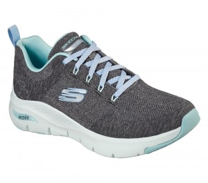 Women Skechers Arch Fit - Comfy Wave Lace Up Shoes Charcoal / Turquoise USA | 4709-XLMDY