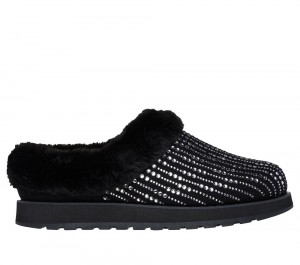 Women Skechers BOBS Keepsakes - Fully Frosted Slip On Shoes Black USA | 7502-TRAVS