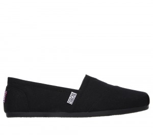 Women Skechers BOBS Plush - Peace and Love Canvas Shoes Black USA | 9768-KUZWT