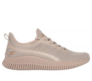Women Skechers BOBS Sport Geo - New Aesthetics Slip On Shoes Tan Grey USA | 9871-TIQUC
