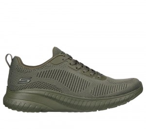 Women Skechers BOBS Sport Squad Chaos - Face Off Lace Up Shoes Olive USA | 5382-HDCTG