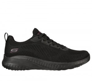 Women Skechers BOBS Sport Squad Chaos - Face Off Lace Up Shoes Black USA | 4678-OYZKJ