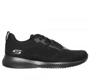 Women Skechers BOBS Sport Squad - Tough Talk Lace Up Shoes Black USA | 1693-MWSGA