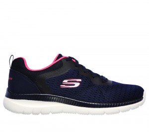 Women Skechers Bountiful - Quick Path Lace Up Shoes Navy / Hot Pink USA | 2987-ZKDFM