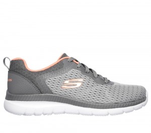 Women Skechers Bountiful - Quick Path Lace Up Shoes Grey / Coral USA | 2709-UDZHY