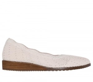 Women Skechers Cleo Sawdust - Real Living Flat Shoes Natural White USA | 7506-CBLIY