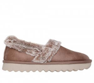 Women Skechers Cozy Up Slip On Shoes Taupe Brown USA | 6953-BGUQP