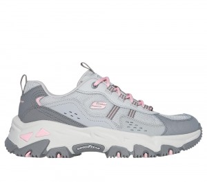 Women Skechers D'Lites Hiker Lace Up Shoes Grey / Pink USA | 3712-JKFWT