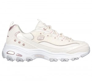 Women Skechers D'Lites Lace Up Shoes White / Lavender USA | 8263-CTUEM