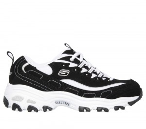 Women Skechers D'Lites - Biggest Fan Lace Up Shoes Black / White USA | 9781-ZQXAV
