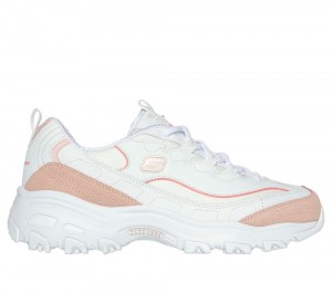 Women Skechers D'Lites - New Heat Lace Up Shoes White / Orange USA | 9321-WAJXC