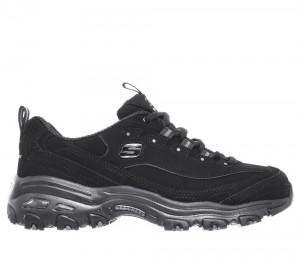 Women Skechers D'Lites - Play On Lace Up Shoes Black USA | 3870-QBSUH