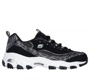 Women Skechers D'Lites - Reflections Lace Up Shoes Black / Silver USA | 1308-ZNCVX
