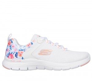 Women Skechers FLEX APPEAL 4.0 - LET IT BLOSSOM Lace Up Shoes White / Multicolor USA | 0128-XBQCY