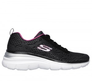 Women Skechers Fashion Fit - Bold Boundaries Lace Up Shoes Black / Hot Pink USA | 5328-GMERB