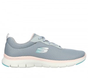 Women Skechers Flex Appeal 4.0 - Brilliant View Lace Up Shoes Grey / Light Pink USA | 3298-GAPXT
