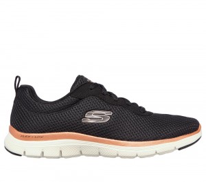 Women Skechers Flex Appeal 4.0 - Brilliant View Lace Up Shoes Black / Rose Gold USA | 0984-EKFUJ