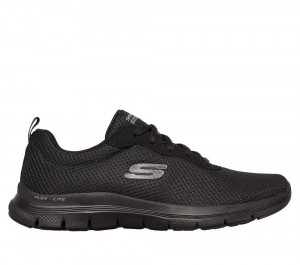 Women Skechers Flex Appeal 4.0 - Brilliant View Lace Up Shoes Black USA | 6371-CYOSR