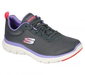 Women Skechers Flex Appeal 4.0 - Brilliant View Sneakers Charcoal / Purple USA | 4908-WCVNG