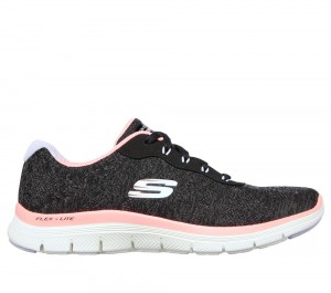 Women Skechers Flex Appeal 4.0 - Fresh Move Sneakers Black / Coral USA | 1296-UFEGQ